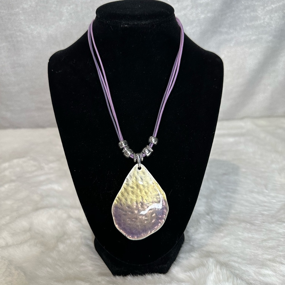 Lavender and Silver Teardrop Necklace with Braided Cord